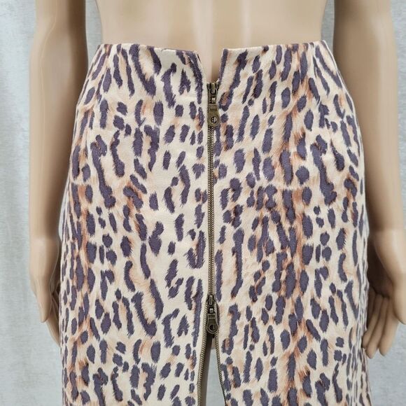 Sharon Endick Kate Vintage Faux Suede Double Zipper Leopard Print Midi Skirt - Picture 4 of 11